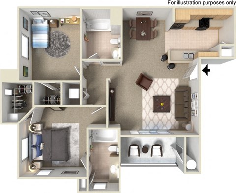 B2 2 Bedroom 2 Bath Floor Plan at Waterstone